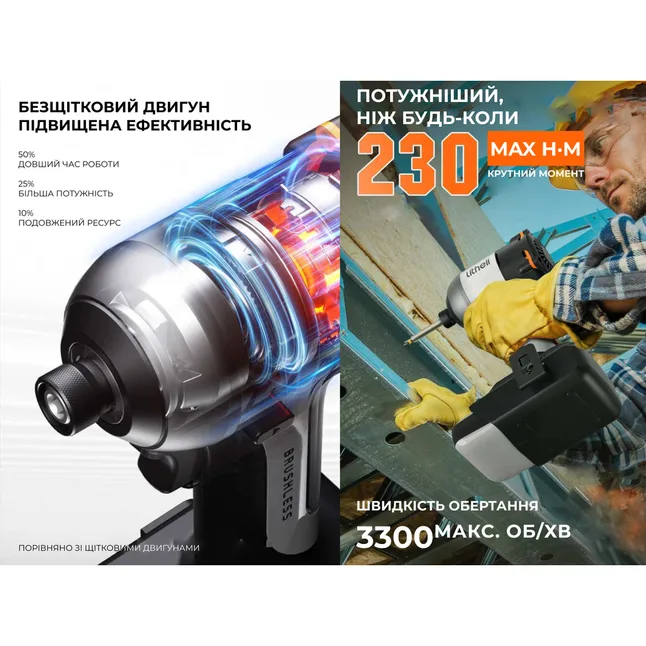 Акумуляторний ударний гвинтоверт Litheli безщітковий, живлення від павербанку (УМБ Litheli Power Bank 20000 mAh, 45 W, 2А в комплекті) — Photo 4