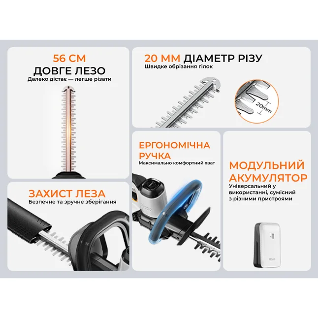 Акумуляторний кущоріз Litheli, живлення від павербанку (УМБ Litheli Power Bank 20000 mAh, 45 W, 2А в комплекті) — Photo 4